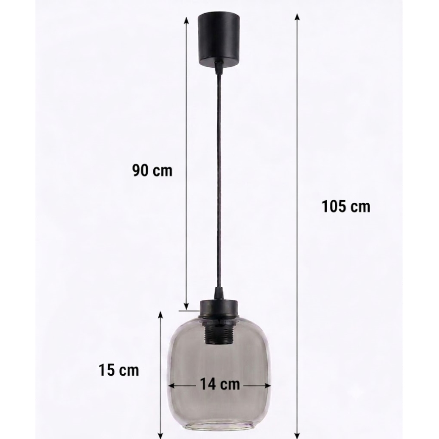 Brilagi - Lustre LED pendente com cabo RETRO GLASS 1xE27/60W/230V Ø 14 cm preto/fumê