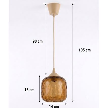 Brilagi - Pendente LED em cabo RETRO GLASS 1xE27/60W/230V Ø 14 cm bege/castanho fumado
