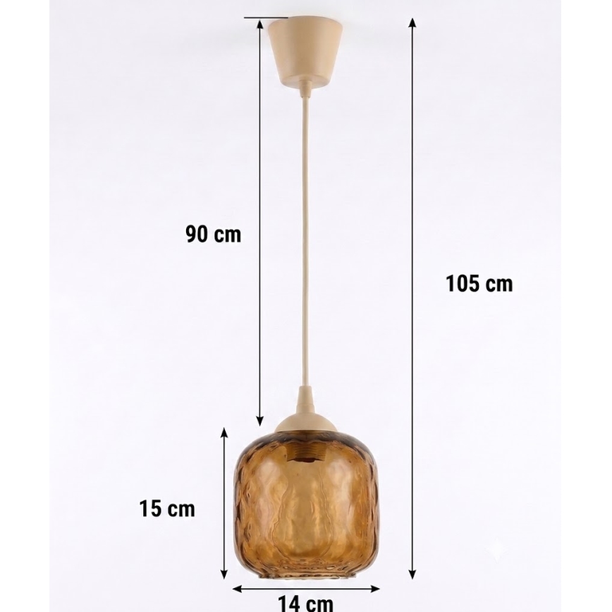 Brilagi - Pendente LED em cabo RETRO GLASS 1xE27/60W/230V Ø 14 cm bege/castanho fumado