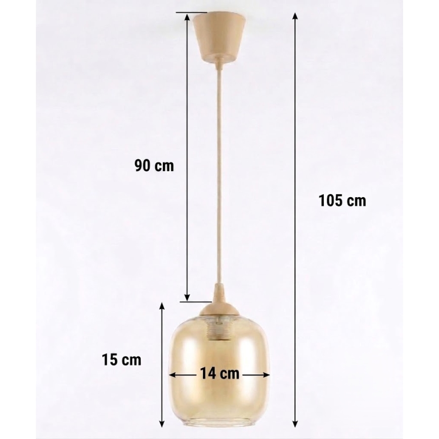 Brilagi - Lustre LED suspenso por cabo RETRO GLASS 1xE27/60W/230V Ø 14 cm bege/castanho fumê