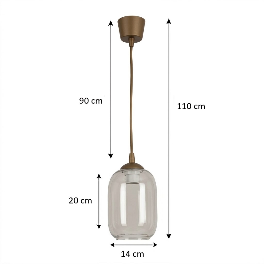 BRILAGI - Lustre LED suspenso por cabo RETRO GLASS 1xE27/60W/230V Ø 14 cm castanho/cinzento fumado