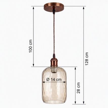 Brilagi - Lustre LED suspenso por cabo RETRO GLASS 1xE27/60W/230V Ø 14 cm cobre/castanho fumado