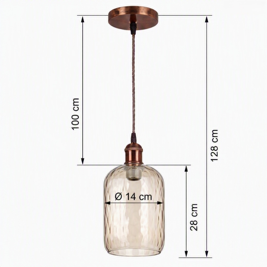 Brilagi - Lustre LED suspenso por cabo RETRO GLASS 1xE27/60W/230V Ø 14 cm cobre/castanho fumado