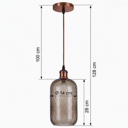Brilagi - Lustre LED suspenso em cabo RETRO GLASS 1xE27/60W/230V Ø 14 cm cobre/marrom fumê