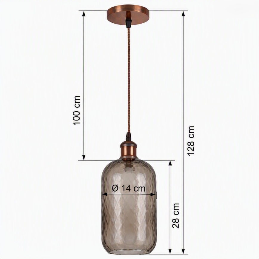Brilagi - Lustre LED suspenso em cabo RETRO GLASS 1xE27/60W/230V Ø 14 cm cobre/marrom fumê