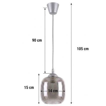 Brilagi - Lustre LED pendente em cabo RETRO GLASS 1xE27/60W/230V Ø 14 cm prata/cinza fumê