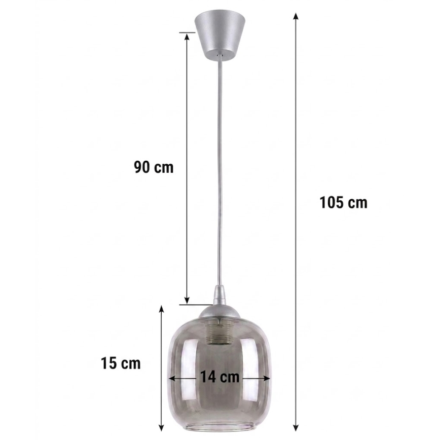 Brilagi - Lustre LED pendente em cabo RETRO GLASS 1xE27/60W/230V Ø 14 cm prata/cinza fumê