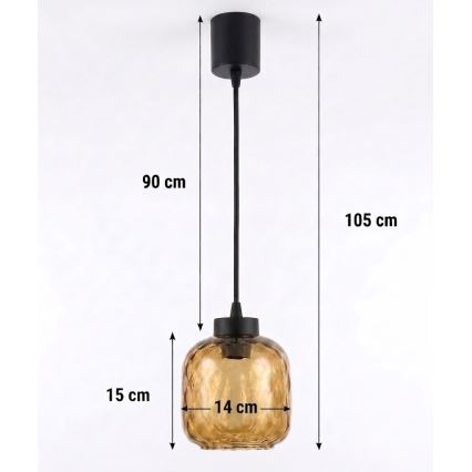 Brilagi - Lustre LED suspenso RETRO GLASS em cabo 1xE27/60W/230V Ø 14 cm preto/marrom fumê