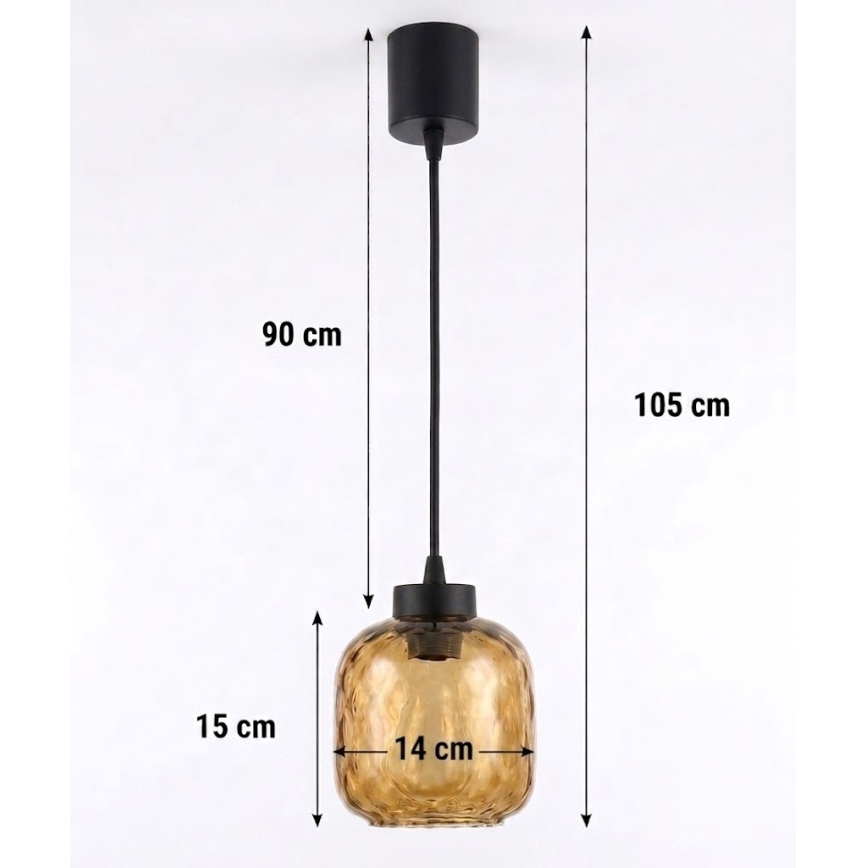 Brilagi - Lustre LED suspenso RETRO GLASS em cabo 1xE27/60W/230V Ø 14 cm preto/marrom fumê