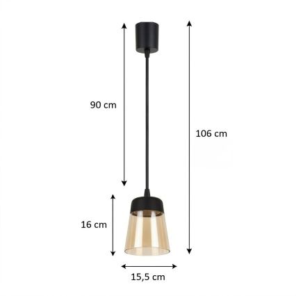 Brilagi - Pendente de LED com cabo RETRO GLASS 1xE27/60W/230V, diâmetro 15,5 cm, preto/fumê bege