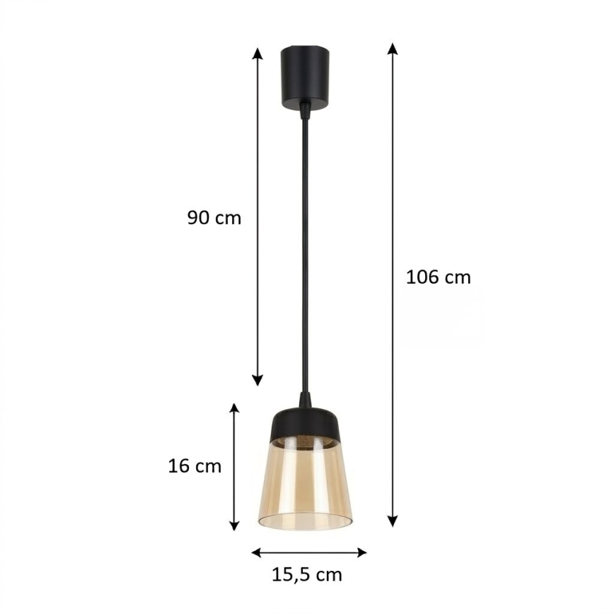 Brilagi - Pendente de LED com cabo RETRO GLASS 1xE27/60W/230V, diâmetro 15,5 cm, preto/fumê bege