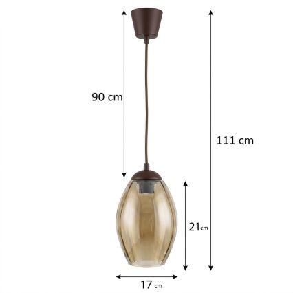 Brilagi - Pendente LED em cabo RETRO GLASS 1xE27/60W/230V Ø 17 cm castanho/bege fumado