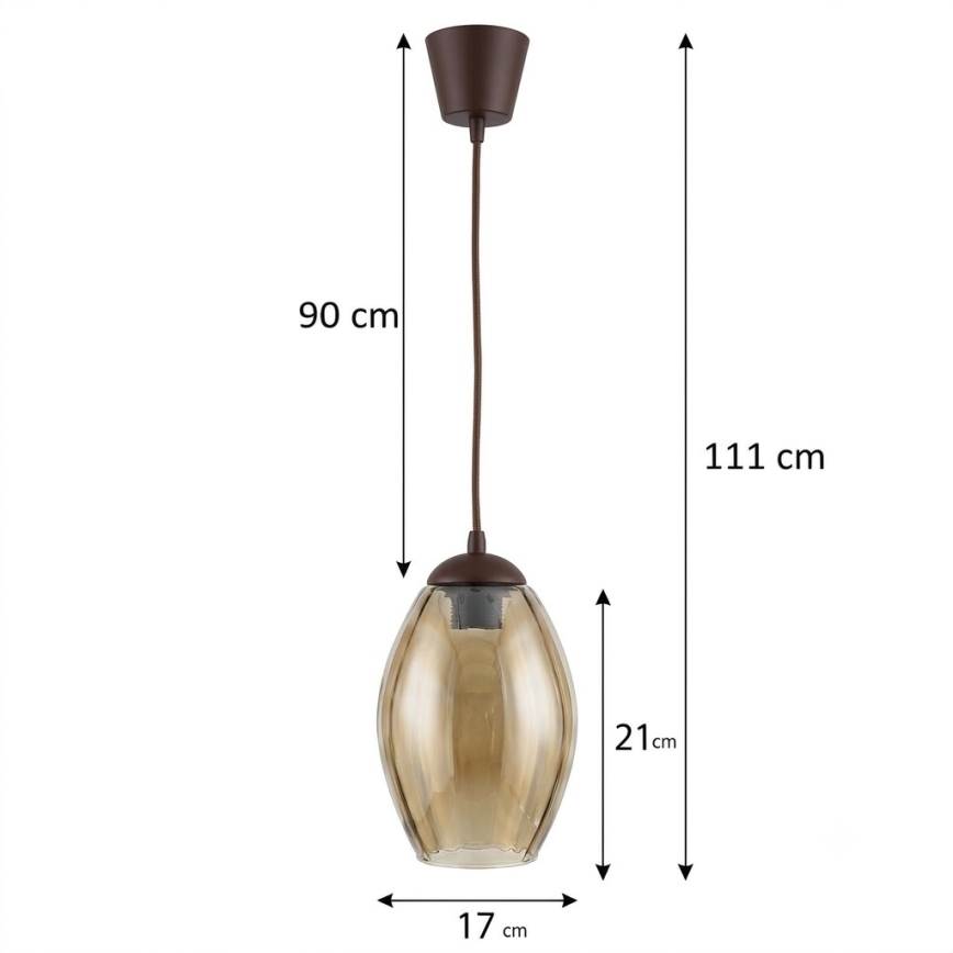 Brilagi - Pendente LED em cabo RETRO GLASS 1xE27/60W/230V Ø 17 cm castanho/bege fumado