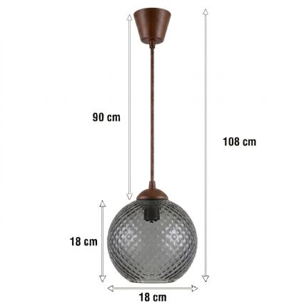Brilagi - Lustre LED suspenso por cabo RETRO GLASS 1xE27/60W/230V Ø 18 cm castanho/cinzento fumado