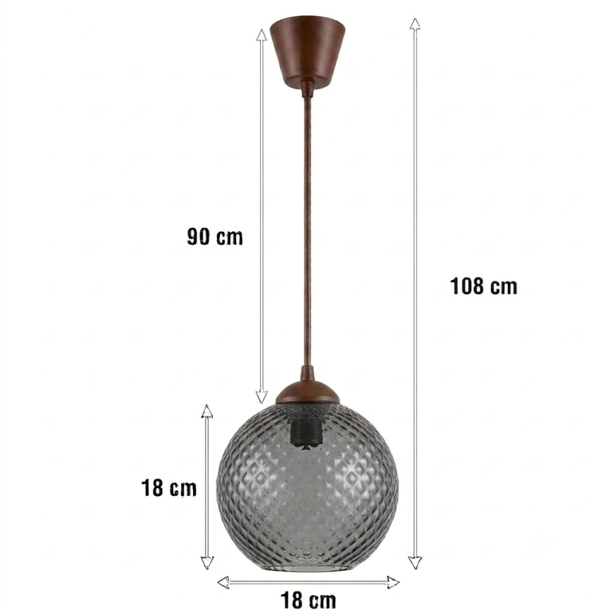 Brilagi - Lustre LED suspenso por cabo RETRO GLASS 1xE27/60W/230V Ø 18 cm castanho/cinzento fumado
