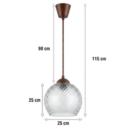 Brilagi - Lustre LED em cabo RETRO GLASS 1xE27/60W/230V Ø 25 cm castanho/cinzento fumado