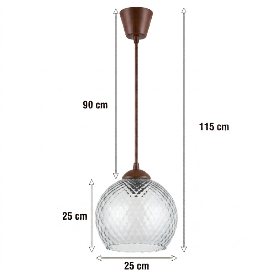 Brilagi - Lustre LED em cabo RETRO GLASS 1xE27/60W/230V Ø 25 cm castanho/cinzento fumado