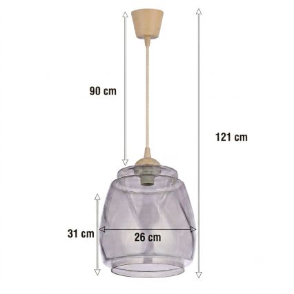 Brilagi - Lustre LED pendente em cabo RETRO GLASS 1xE27/60W/230V Ø 26 cm bege/cinza fumê