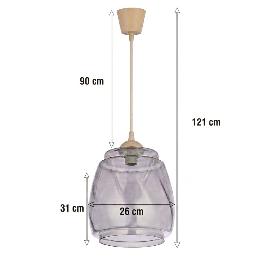 Brilagi - Lustre LED pendente em cabo RETRO GLASS 1xE27/60W/230V Ø 26 cm bege/cinza fumê