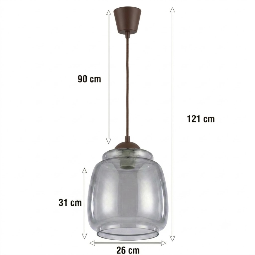 BRILAGI - Lustre LED suspenso por cabo RETRO GLASS 1xE27/60W/230V, Ø 26 cm, castanho/cinzento fumê