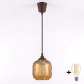 Brilagi - Lustre LED suspenso por cabo RETRO GLASS, 1x E27/60W/230V, Ø 14 cm, castanho / castanho fumê
