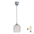 Brilagi - Lustre LED suspenso por cabo RETRO GLASS 1xE27/60W/230V diâmetro 14 cm prateado/branco