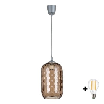 Brilagi - Lustre LED suspenso por cabo RETRO GLASS 1xE27/60W/230V, diâmetro 14 cm, prateado/marrom fumê