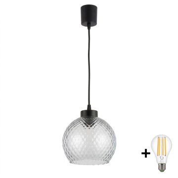 Brilagi - Lustre LED suspenso por cabo RETRO GLASS 1xE27/60W/230V, diâmetro 25 cm, preto/fumê