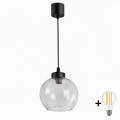 Brilagi - Lustre LED suspenso por cabo RETRO GLASS 1xE27/60W/230V diâmetro 25 cm preto/transparente