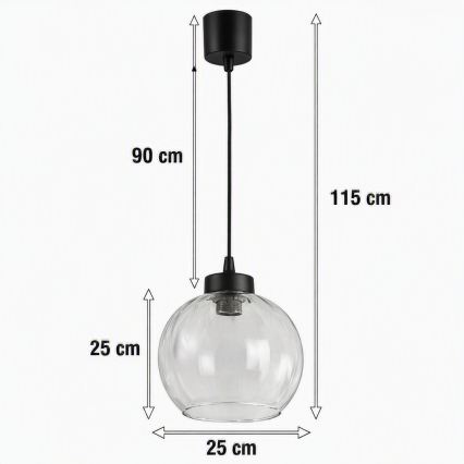 Brilagi - Lustre LED suspenso por cabo RETRO GLASS 1xE27/60W/230V diâmetro 25 cm preto/transparente