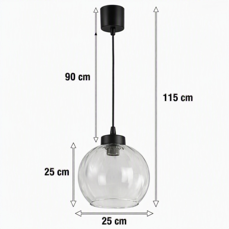 Brilagi - Lustre LED suspenso por cabo RETRO GLASS 1xE27/60W/230V diâmetro 25 cm preto/transparente