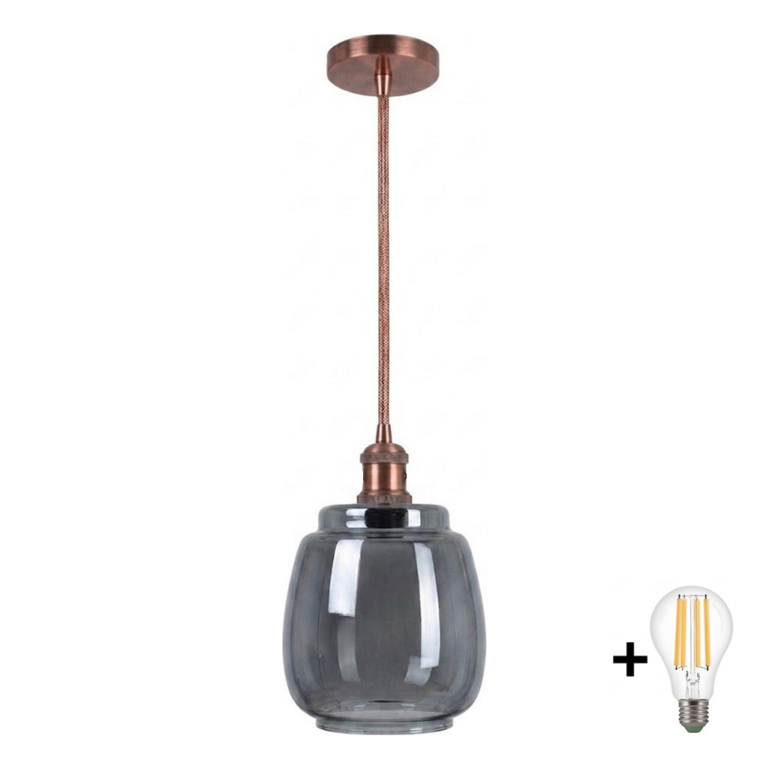 Brilagi - Lustre LED suspenso por cabo RETRO GLASS 1xE27/60W/230V, diâmetro 26 cm, branco/cinzento fumado