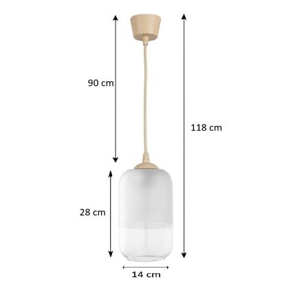 BRILAGI - Lustre LED suspenso por cabo RETRO GLASS 1xE27/60W/230V pr. 14 cm bege/branco