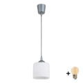 BRILAGI - Lustre LED suspenso por cabo RETRO GLASS 1xE27/60W/230V Ø 10 cm prateado/branco