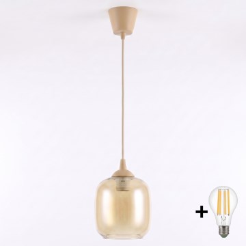 Brilagi - Lustre LED suspenso por cabo RETRO GLASS 1xE27/60W/230V Ø 14 cm bege/castanho fumê