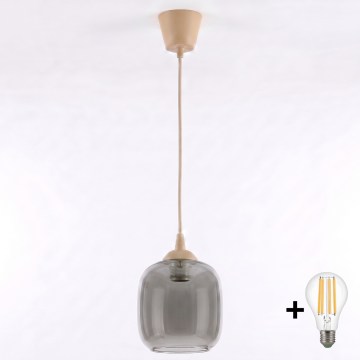 Brilagi - Lustre LED suspenso por cabo RETRO GLASS 1xE27/60W/230V Ø 14 cm bege/cinzento fumado