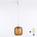 Brilagi - Lustre LED suspenso por cabo RETRO GLASS 1xE27/60W/230V Ø 14 cm branco/castanho fumado