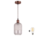 Brilagi - Lustre LED suspenso por cabo RETRO GLASS 1xE27/60W/230V Ø 14 cm cobre/branco