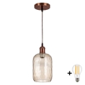 Brilagi - Lustre LED suspenso por cabo RETRO GLASS 1xE27/60W/230V Ø 14 cm cobre/castanho fumado