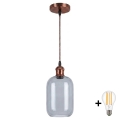 Brilagi - Lustre LED suspenso por cabo RETRO GLASS 1xE27/60W/230V Ø 14 cm cobre/cinzento fumê