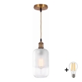 BRILAGI - Lustre LED suspenso por cabo RETRO GLASS 1xE27/60W/230V Ø 14 cm dourado/branco