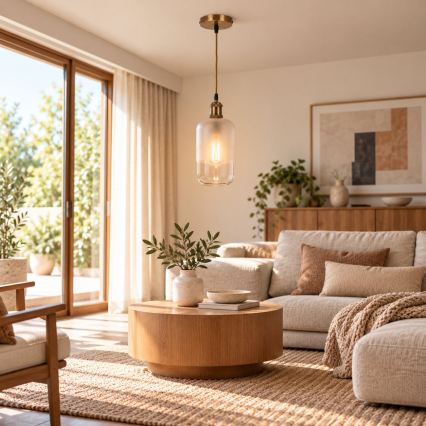 BRILAGI - Lustre LED suspenso por cabo RETRO GLASS 1xE27/60W/230V Ø 14 cm dourado/branco