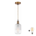 BRILAGI - Lustre LED suspenso por cabo RETRO GLASS 1xE27/60W/230V Ø 14 cm dourado/branco