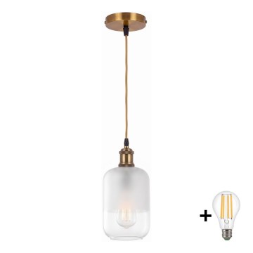 BRILAGI - Lustre LED suspenso por cabo RETRO GLASS 1xE27/60W/230V Ø 14 cm dourado/branco