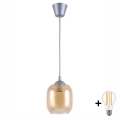 Brilagi - Lustre LED suspenso por cabo RETRO GLASS 1xE27/60W/230V Ø 14 cm prateado/castanho fumado