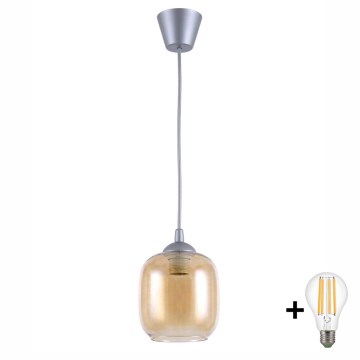 Brilagi - Lustre LED suspenso por cabo RETRO GLASS 1xE27/60W/230V Ø 14 cm prateado/castanho fumado