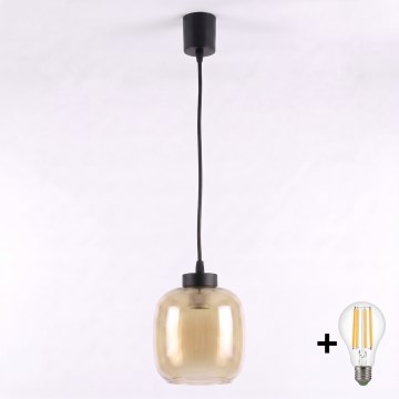 Brilagi - Lustre LED suspenso por cabo RETRO GLASS 1xE27/60W/230V Ø 14 cm preto/castanho fumê