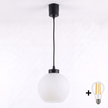 Brilagi - Lustre LED suspenso por cabo RETRO GLASS 1xE27/60W/230V Ø 15 cm preto/branco
