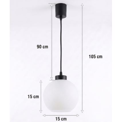Brilagi - Lustre LED suspenso por cabo RETRO GLASS 1xE27/60W/230V Ø 15 cm preto/branco