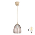 Brilagi - Lustre LED suspenso por cabo RETRO GLASS 1xE27/60W/230V Ø 17 cm bege/fumê